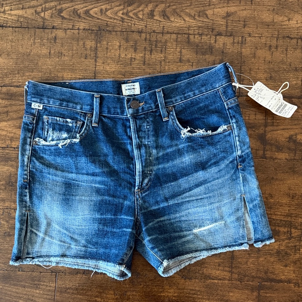 Citizens Of Humanity Distressed Dark Blue Denim Cutoff Shorts